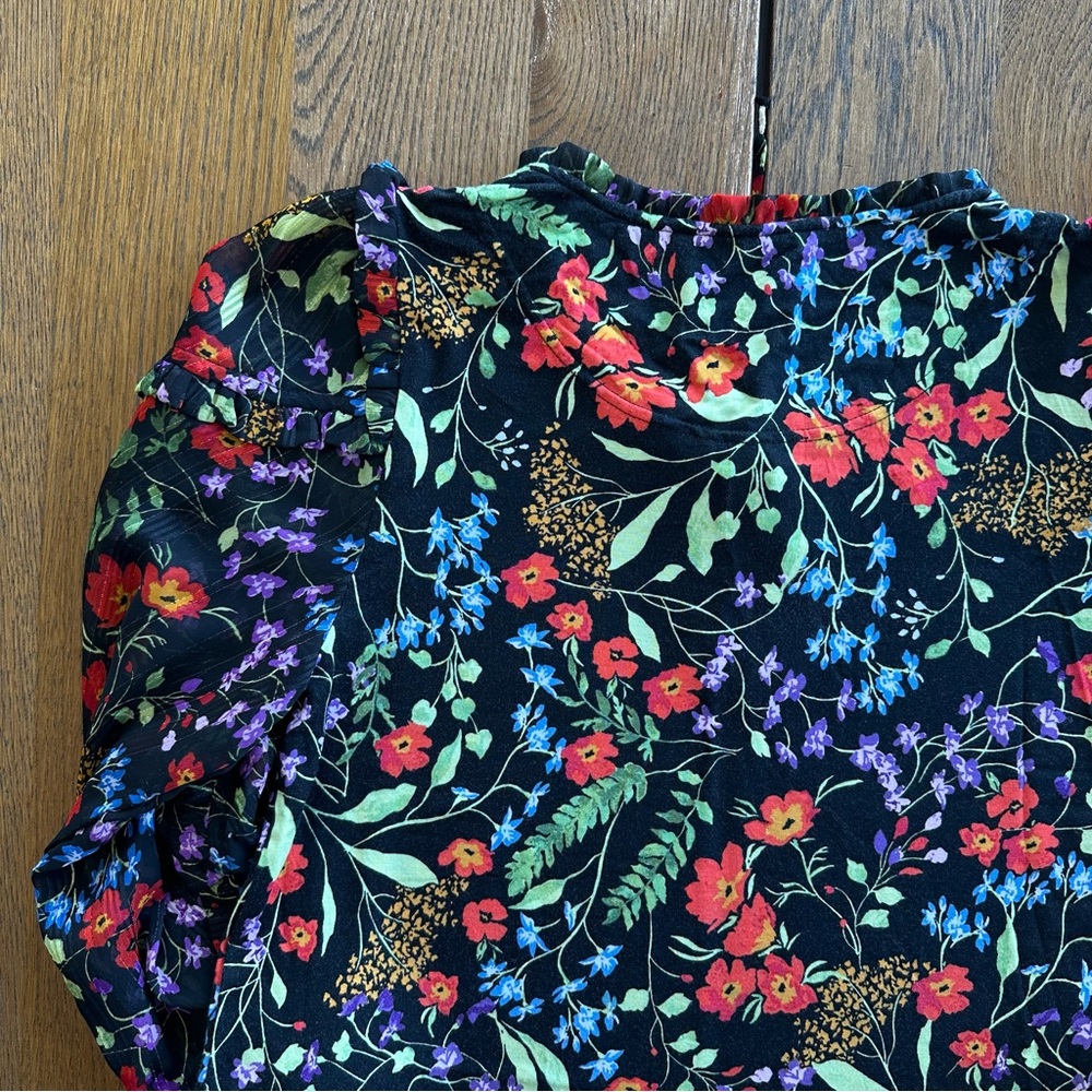 Maeve by Anthropologie Jacquin Peasant Blouse Black Floral Long Sleeve Women’s - Picture 9 of 16